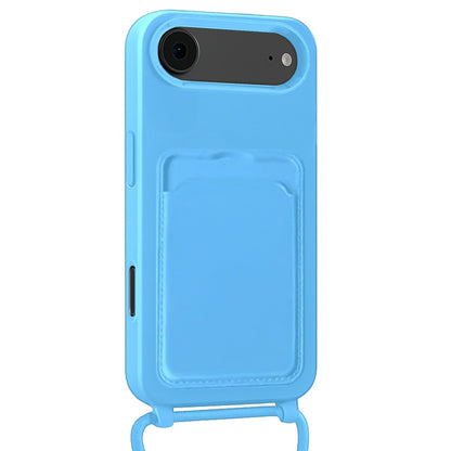 iPhone Air Hoesje Met Telefoonkoord en Pasjeshouder Siliconen - Lichtblauw