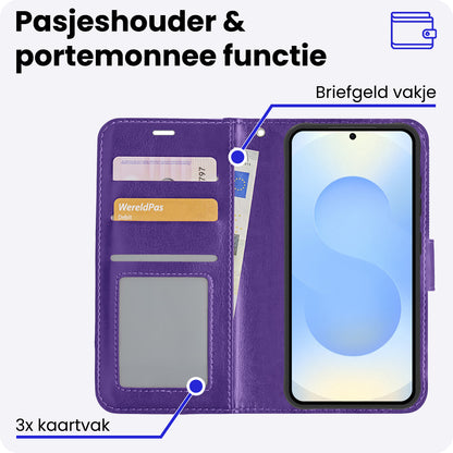 Samsung S25 Hoesje Bookcase Cover met Kaarthouder - Paars