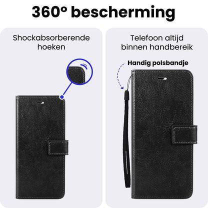 iPhone 18 Pro Hoesje Bookcase Cover met Kaarthouder - Zwart