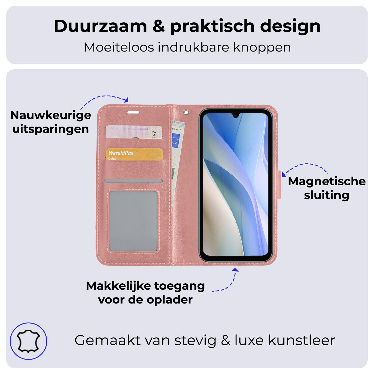 Samsung A15 Hoesje Book Case Kunstleer - Rosðð goud