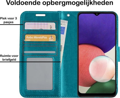 Samsung A22 5G Hoesje Bookcase Cover met Kaarthouder - Turquoise