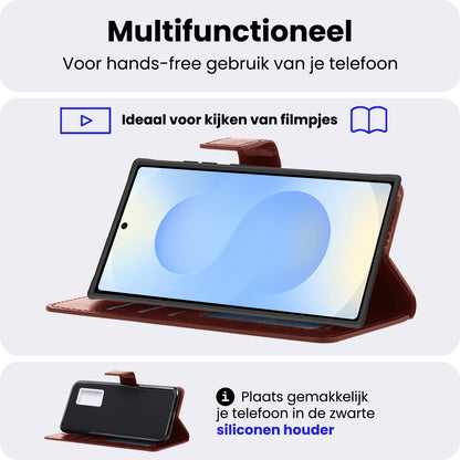 Samsung S25 Ultra Hoesje Bookcase Cover met Kaarthouder - Bruin