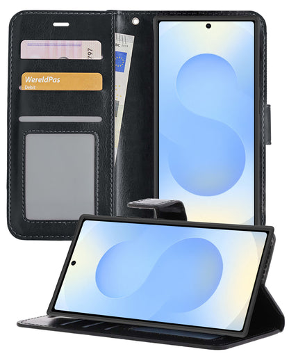 Samsung S25 Ultra Hoesje Bookcase Cover met Kaarthouder - Zwart