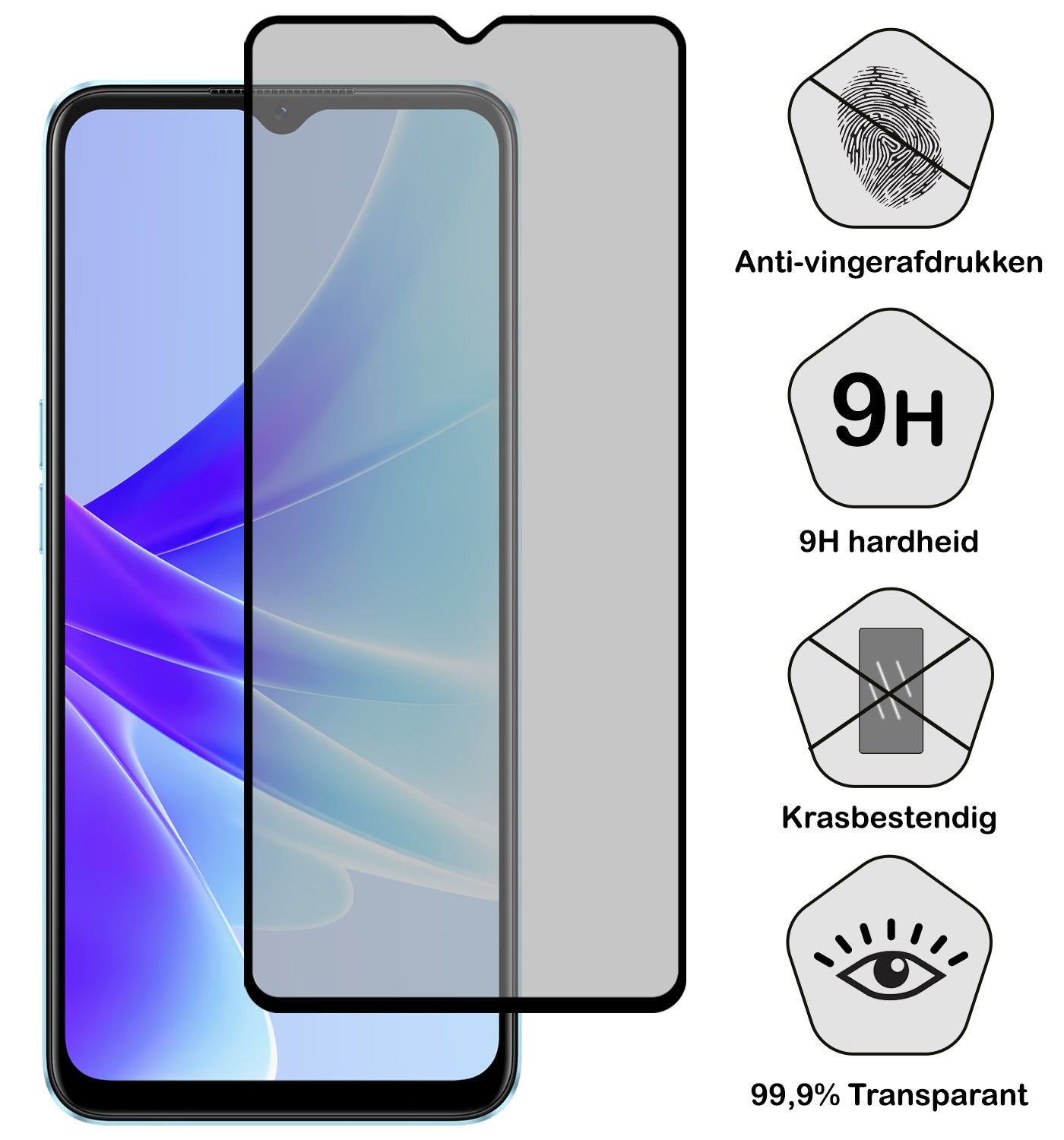 OPPO A17 Screenprotector Privacy Tempered Glass