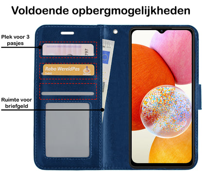 Samsung A14 Hoesje Bookcase Cover met Kaarthouder - Donkerblauw