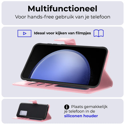 Samsung S23 FE Hoesje Bookcase Cover met Kaarthouder - Lichtroze