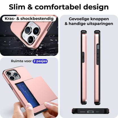 iPhone 16 Pro Max Hoesje Kaarthouder Hard Case Shockproof - Rosé goud