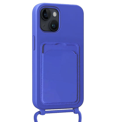 iPhone 13 Hoesje Met Telefoonkoord en Pasjeshouder Siliconen - Felblauw