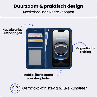 iPhone 16e Hoesje Bookcase Cover met Kaarthouder - Donkerblauw