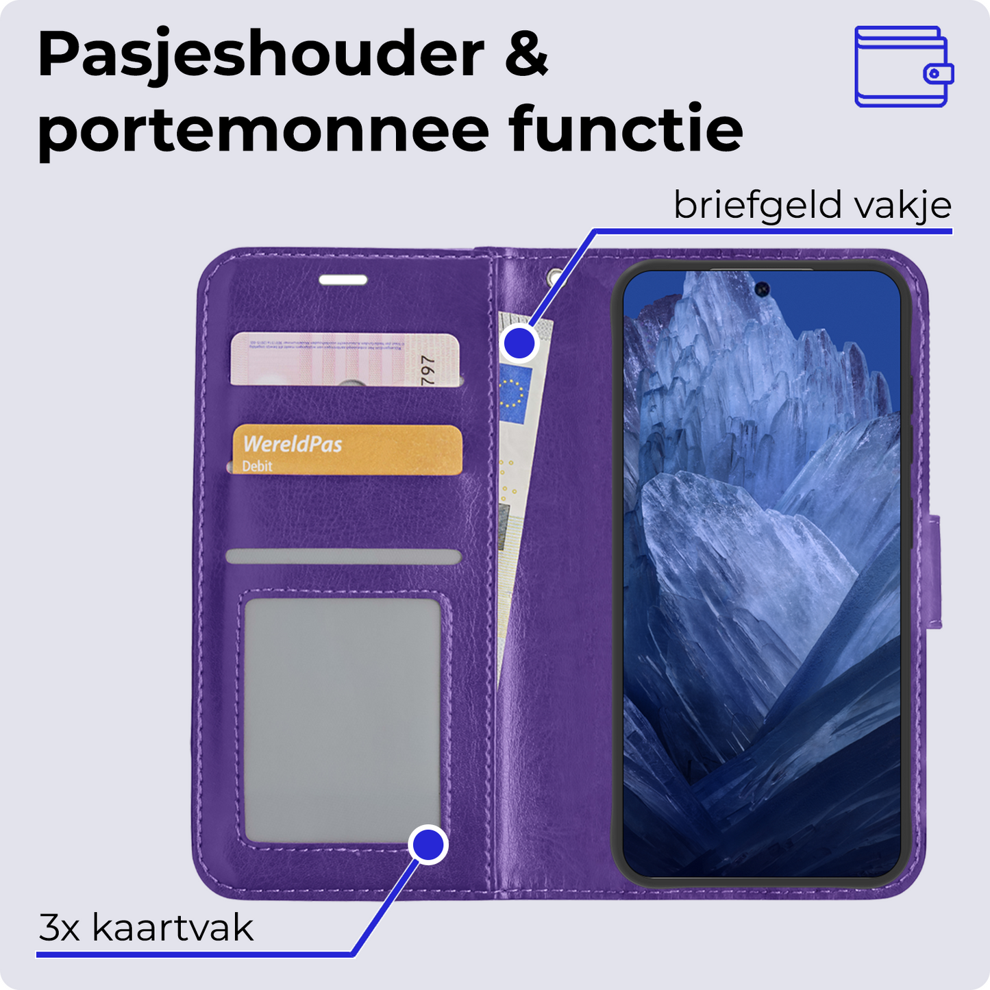 Google Pixel 8a Hoesje Book Case Kunstleer - Paars