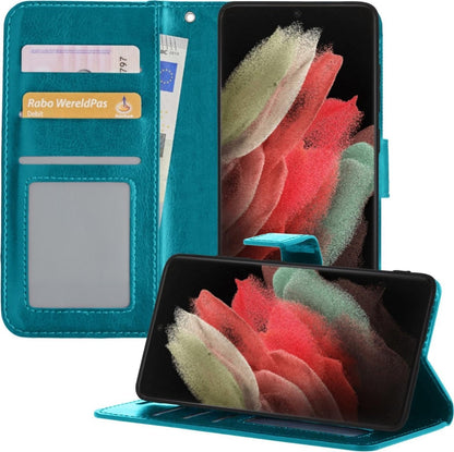 Samsung S21 Ultra Hoesje Bookcase Cover met Kaarthouder - Turquoise