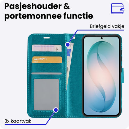 Samsung S26 Plus Hoesje Bookcase Cover met Kaarthouder - Turquoise