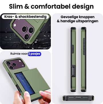 iPhone 18 Pro Hoesje Kaarthouder Hard Case Shockproof - Donkergroen