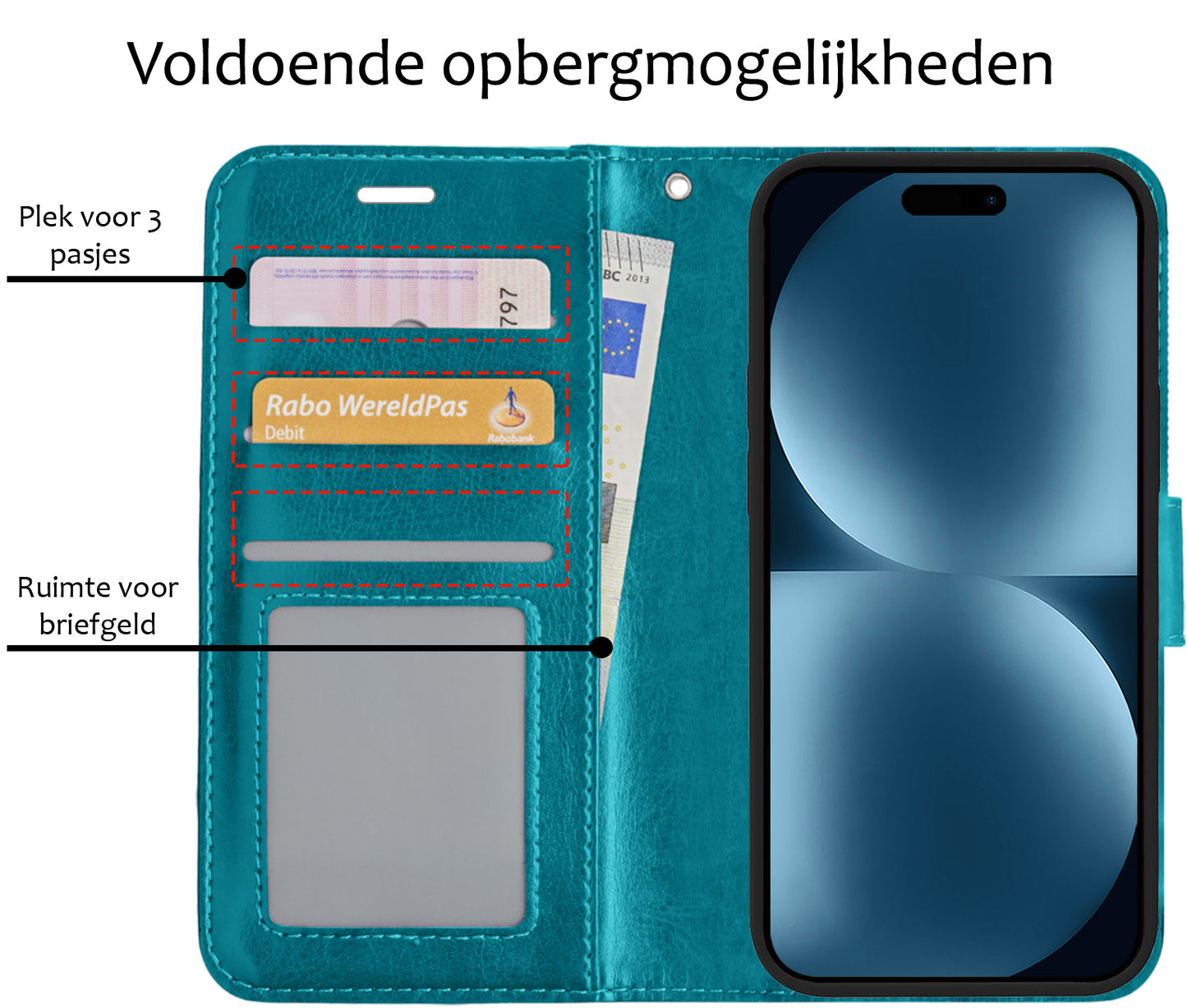 iPhone 15 Pro Hoesje Book Case Kunstleer - Turquoise