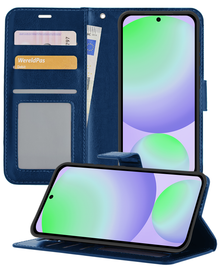 Samsung S24 FE Hoesje Bookcase Cover met Kaarthouder - Donkerblauw