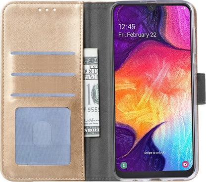 Samsung Galaxy A50 Hoesje Bookcase Cover met Kaarthouder - Goud