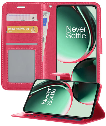 OnePlus Nord CE 3 Lite Hoesje Bookcase Cover met Kaarthouder - Donkerroze