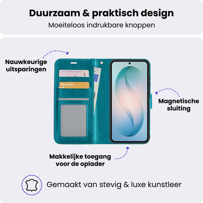 Samsung S26 Plus Hoesje Bookcase Cover met Kaarthouder - Turquoise