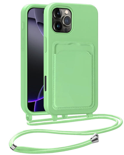 iPhone 16 Pro Max Hoesje Met Telefoonkoord en Pasjeshouder Siliconen - Groen