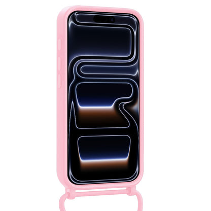 iPhone 17 Pro Hoesje Met Telefoonkoord en Pasjeshouder Siliconen - Lichtroze