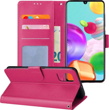 Samsung A41 Hoesje Bookcase Cover met Kaarthouder - Donkerroze