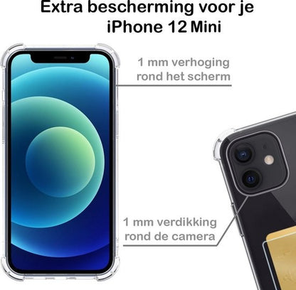 iPhone 12 Mini Hoesje Kaarthouder Backcover Shockproof - Transparant