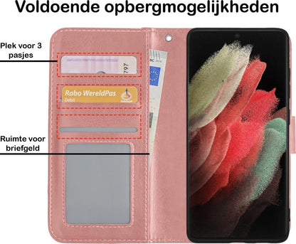 Samsung S21 Ultra Hoesje Bookcase Cover met Kaarthouder - Rosé goud