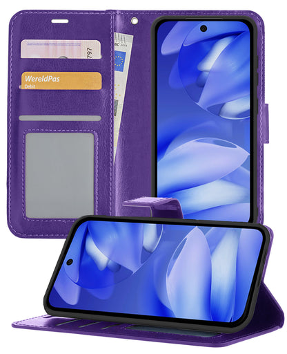 Google Pixel 9a Hoesje Bookcase Cover met Kaarthouder - Paars