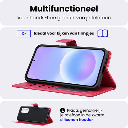 Samsung A57 Hoesje Bookcase Cover met Kaarthouder - Donkerroze