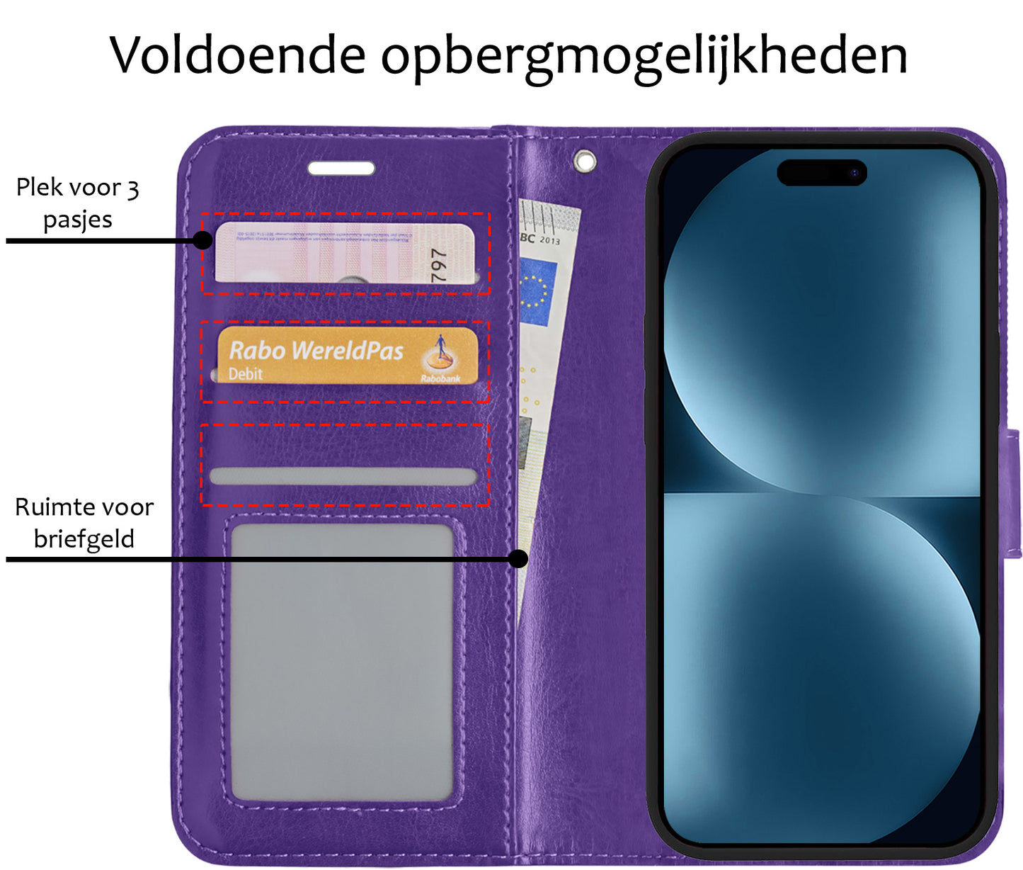 iPhone 15 Pro Hoesje Book Case Kunstleer - Paars