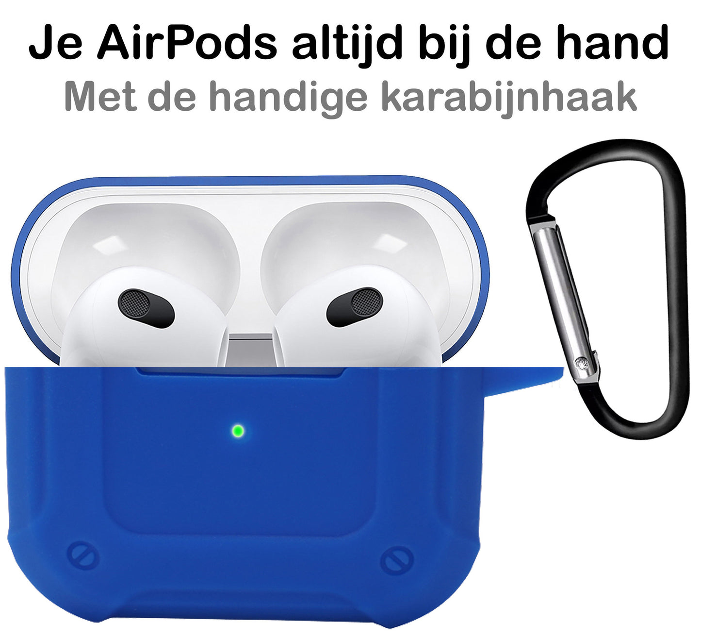 AirPods 3 Hoesje Shock Proof Case Siliconen met Clip - Donkerblauw