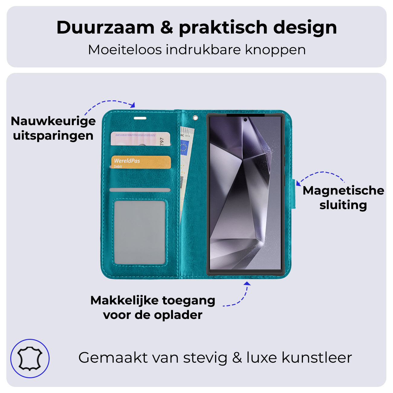 Samsung S24 Ultra Hoesje Book Case Kunstleer - Turquoise