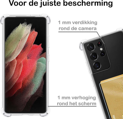 Samsung S21 Ultra Hoesje Kaarthouder Backcover Shockproof - Transparant