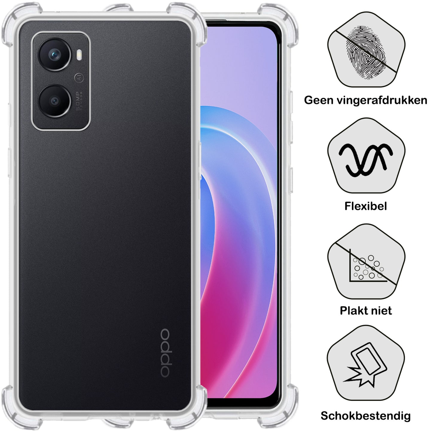 OPPO A76 Hoesje Shock Proof Siliconen - Transparant