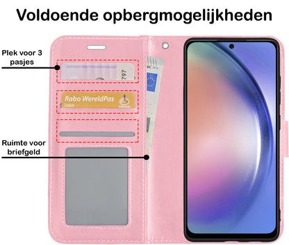 Samsung A54 Hoesje Bookcase Cover met Kaarthouder - Lichtroze