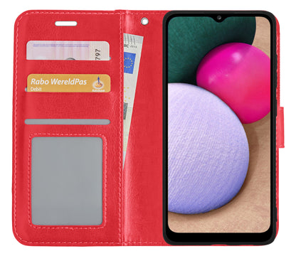 Samsung A02s Hoesje Bookcase Cover met Kaarthouder - Rood