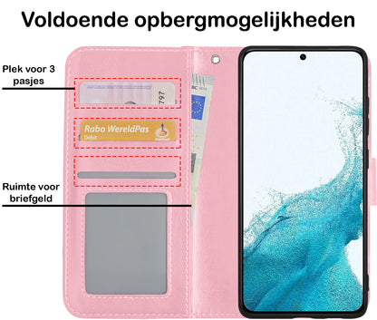 Samsung S22 Plus Hoesje Bookcase Cover met Kaarthouder - Lichtroze