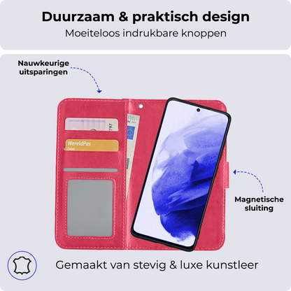 Samsung S21 Hoesje Bookcase Cover Uitneembaar - Donkerroze