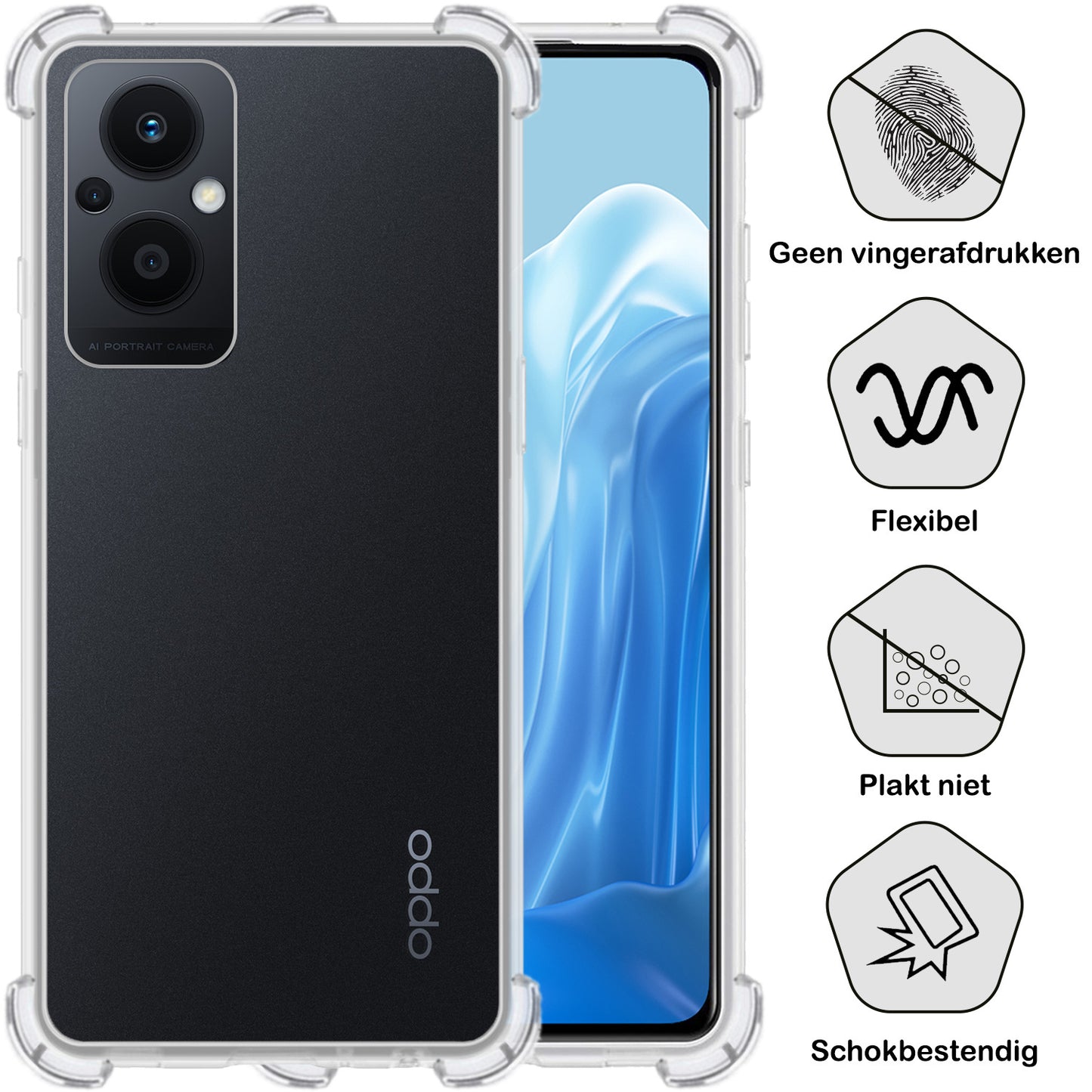 OPPO Reno 8 Lite Hoesje Shock Proof Siliconen - Transparant