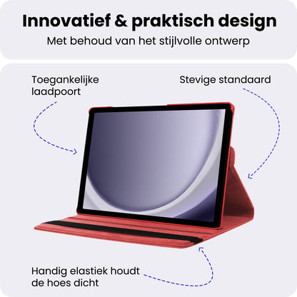 Samsung Galaxy Tab A9 Plus Trifold Bookcase Hoes 360 Graden Draaibaar - Rood