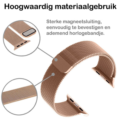 Milanese Horlogeband Geschikt voor Apple Watch 8 41 mm Bandje Milanees - Polsbandje Met Magneetsluiting Geschikt voor Apple Watch 8 41 mm Bandje Milanees - Rose Goud