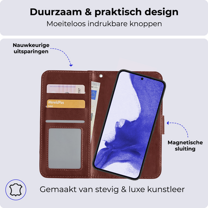Samsung S22 Plus Hoesje Bookcase Cover Uitneembaar - Bruin