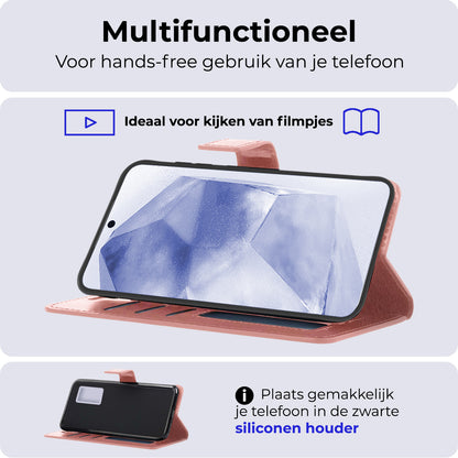 Samsung A55 Hoesje Bookcase Cover met Kaarthouder - Rosé goud