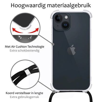iPhone 15 Plus Hoesje met Koord Backcover Shockproof - Transparant