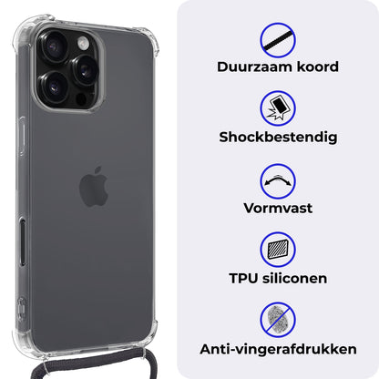 iPhone 16 Pro Max Hoesje met Koord Backcover Shockproof - Transparant