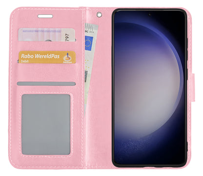Samsung S23 Ultra Hoesje Bookcase Cover met Kaarthouder - Lichtroze