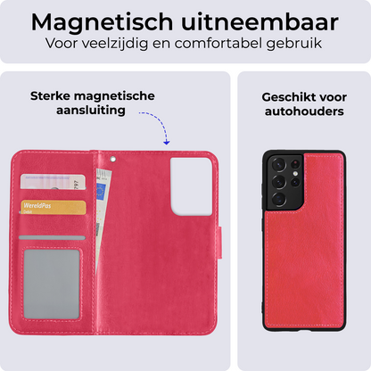 Samsung S21 Ultra Hoesje Bookcase Cover Uitneembaar - Donkerroze