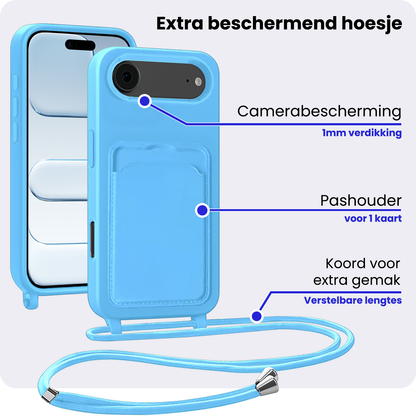 iPhone Air Hoesje Met Telefoonkoord en Pasjeshouder Siliconen - Lichtblauw