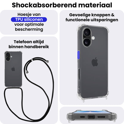 iPhone 17 Hoesje met Koord Backcover Shockproof - Transparant