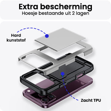 iPhone 18 Pro Hoesje Kaarthouder Hard Case Shockproof - Grijs